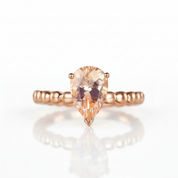 14K Rose Gold 1.6 Ct Pear Peach Morganite Solitaire Ring-Black Diamonds New York