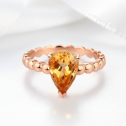 14k Rose Gold 1.6ct Pear Cut Citrine Solitaire Ring-Black Diamonds New York