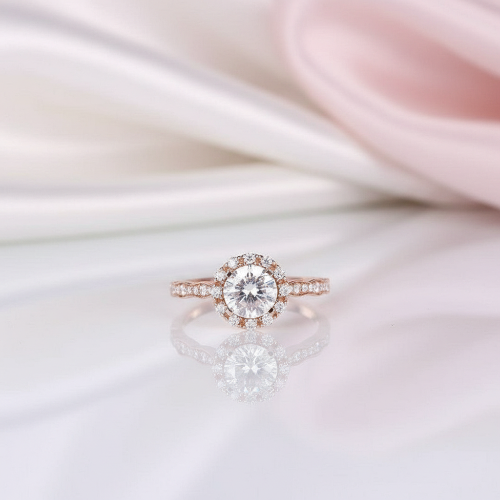 14k Rose Gold 1ct 6.5mm Diamond Option Halo Engagement Ring-Black Diamonds New York