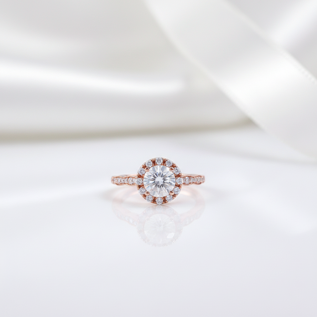 14k Rose Gold 1ct 6.5mm Diamond Option Halo Engagement Ring-Black Diamonds New York