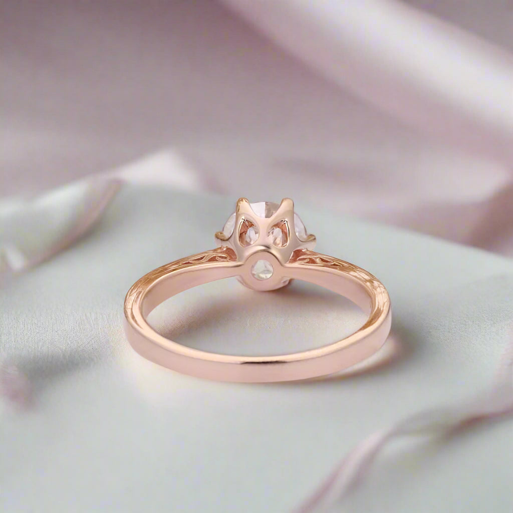 14k Rose Gold 1.0 Ct Diamond 6 Prong Solitaire Engagement Ring