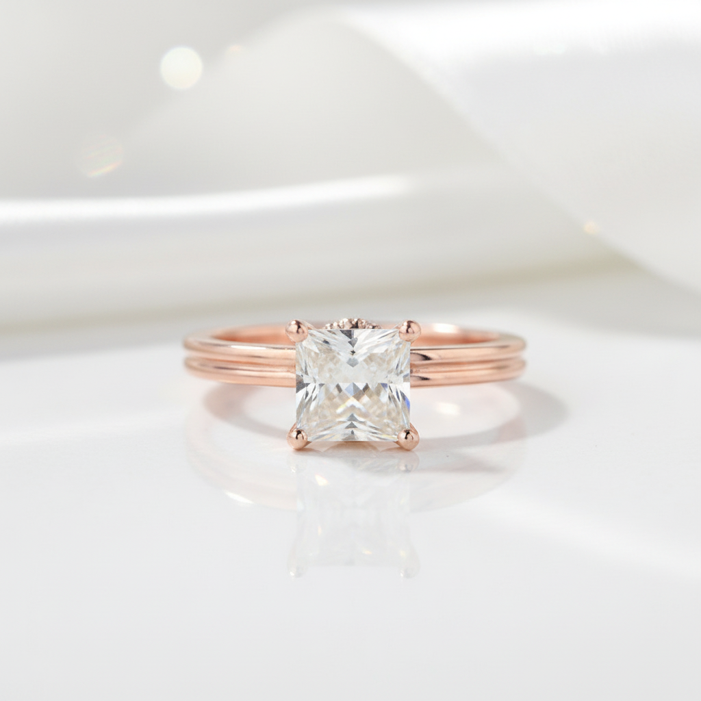 14k Rose Gold 1ct Princess Cut Diamond Option-Black Diamonds New York
