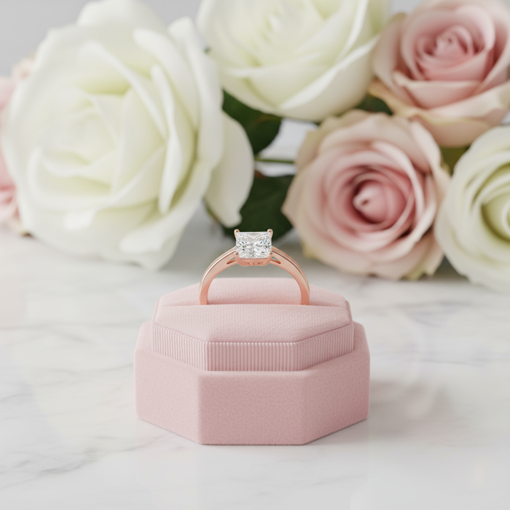 14k Rose Gold 1ct Princess Cut Diamond Ring-Black Diamonds New York