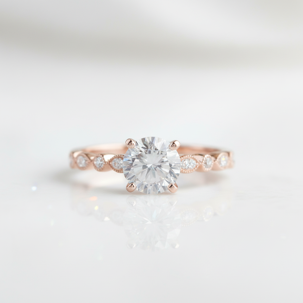 14k Rose Gold 1.0 Ct Round Cut Diamond Option Engagement Ring-Black Diamonds New York