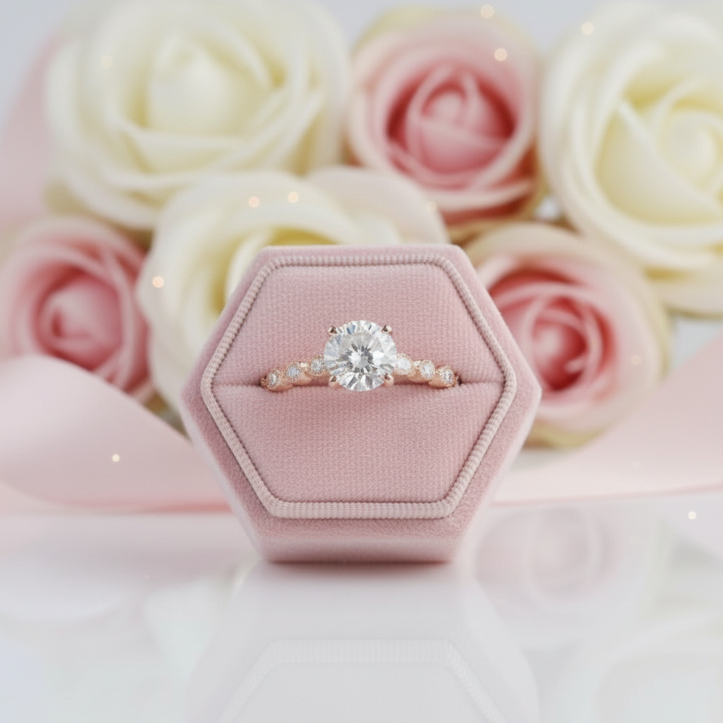 14k Rose Gold 1.0 Ct Round Cut Diamond Option Engagement Ring-Black Diamonds New York