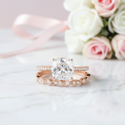 14k Rose Gold 2ct 7.5mm Cushion Cut Diamond Bridal Ring Set-Black Diamonds New York