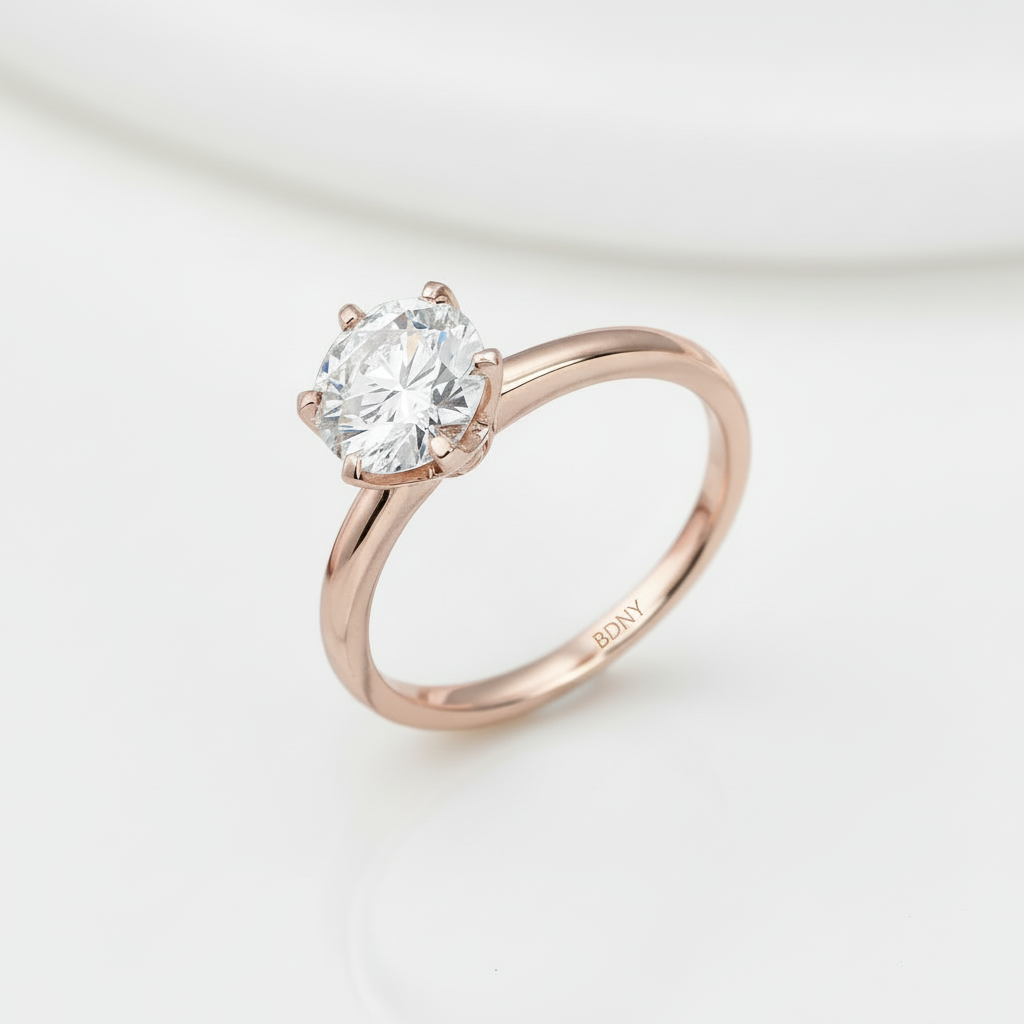 14k Rose Gold 2ct 8mm D Color Diamond Option Solitaire Engagement Ring-Black Diamonds New York