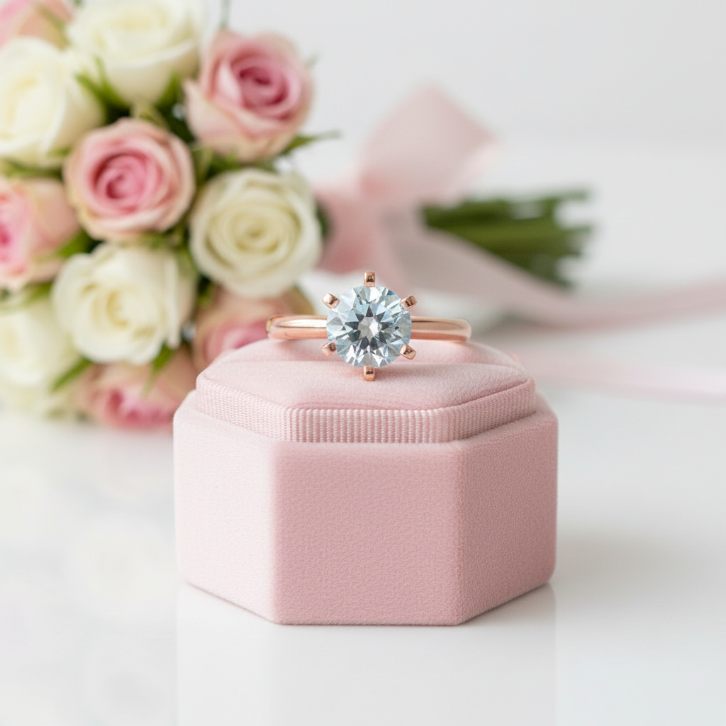 14k Rose Gold 2ct Topaz 6 Claws Solitaire Ring-Black Diamonds New York