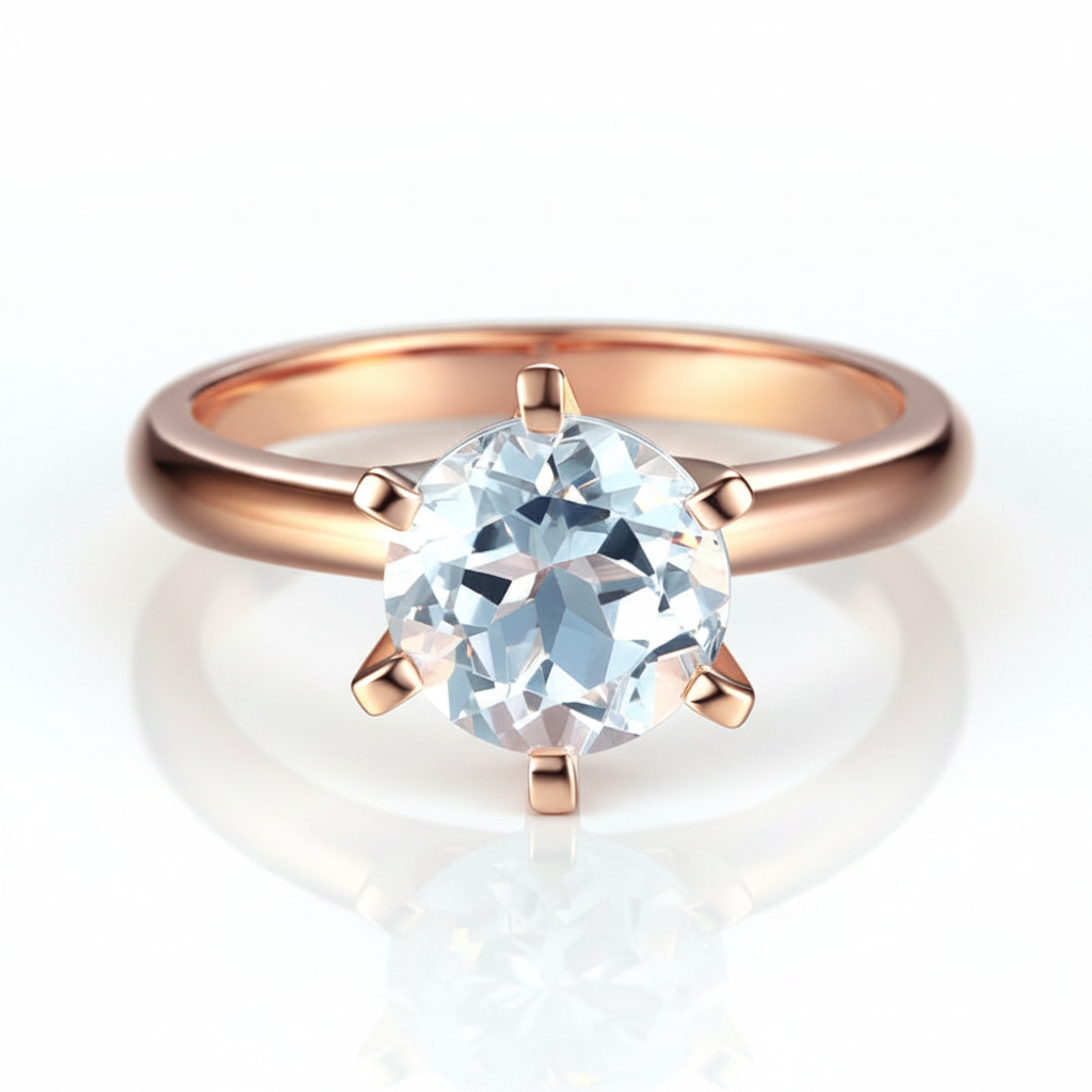 14k Rose Gold 2ct Topaz 6 Claws Solitaire Ring-Black Diamonds New York