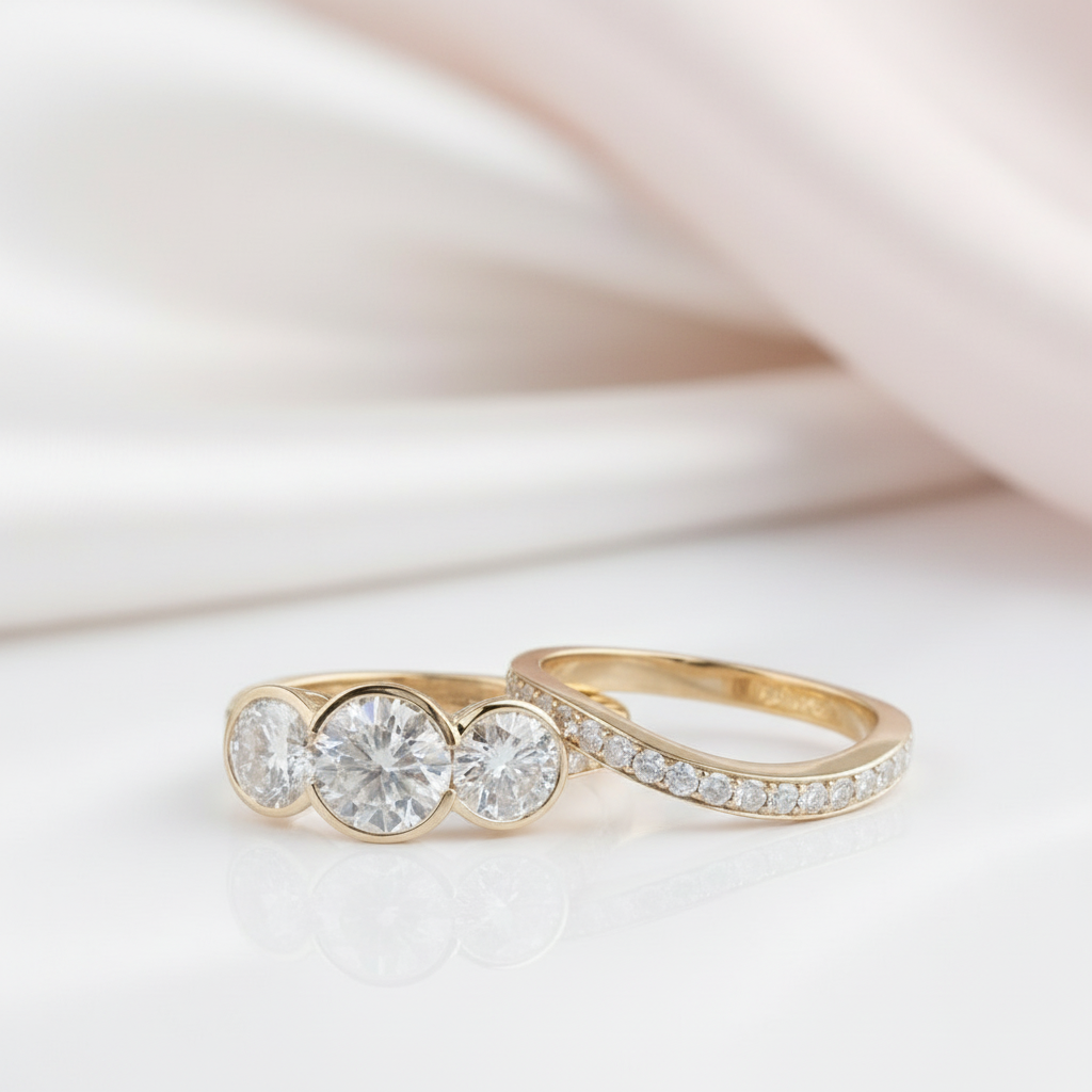14k Rose Gold 3.1ct Diamond Option Three Stone Engagement Ring Set-Black Diamonds New York