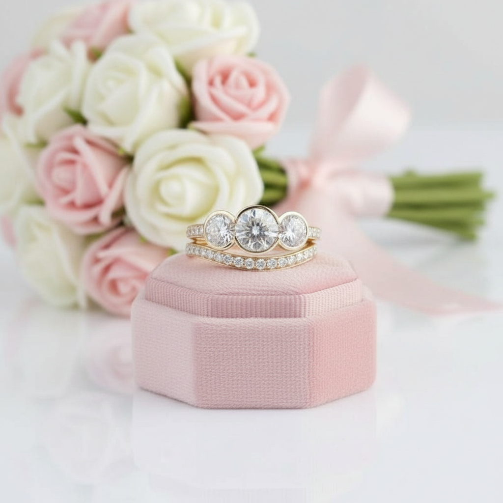 14k Rose Gold 3.1ct Diamond Option Three Stone Engagement Ring Set-Black Diamonds New York