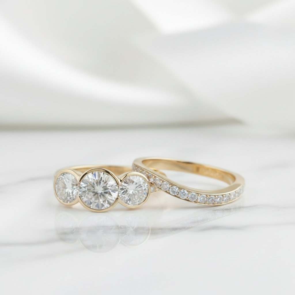 14k Rose Gold 3.1ct Diamond Three Stone Engagement Ring Set-Black Diamonds New York