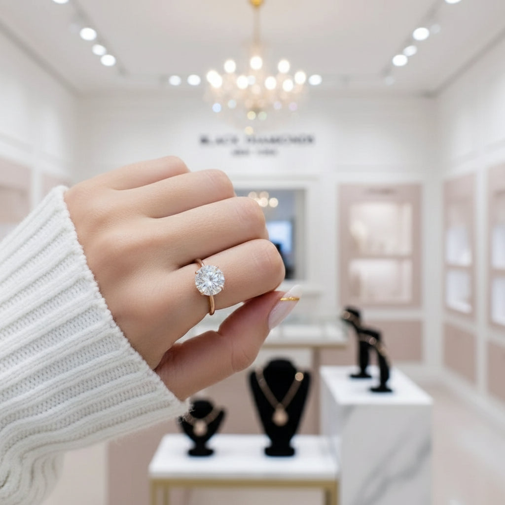 14k Rose Gold 3.5 Ct Diamond Solitaire Engagement Ring-Black Diamonds New York