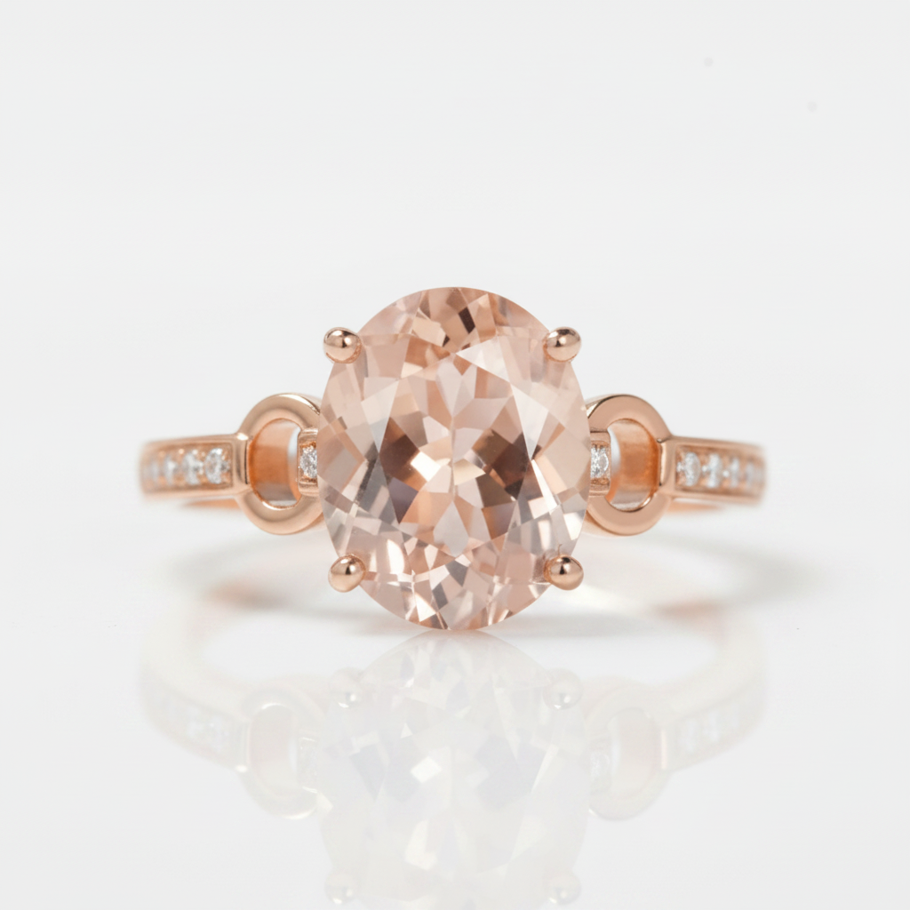 14k Rose Gold 3.5 Ct Oval Peach Morganite 0.09 Ct Natural Diamond Option Ring-Black Diamonds New York