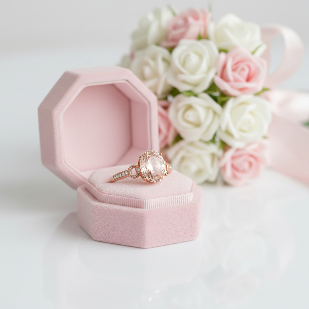 14k Rose Gold 3.5 Ct Oval Peach Morganite 0.09 Ct Natural Diamond Option Ring-Black Diamonds New York