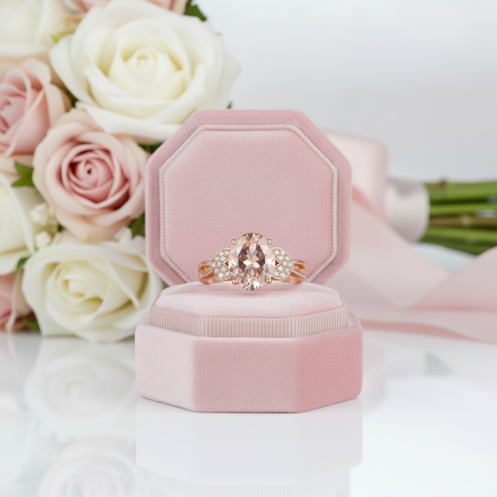 14K Rose Gold 3.5 Ct Oval Peach Morganite & Diamond Option-Black Diamonds New York