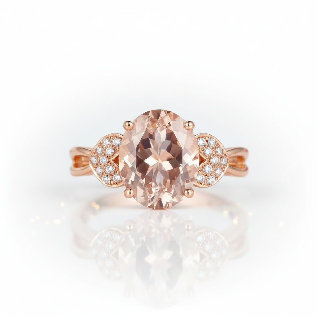 14K Rose Gold 3.5 Ct Oval Peach Morganite & Diamond Option-Black Diamonds New York