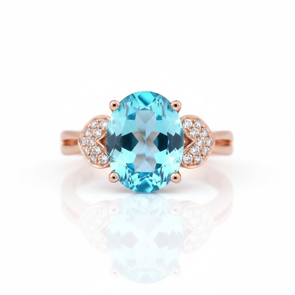 14K Rose Gold 3.5ct Swiss Blue Topaz & Natural Diamond Option Ring-Black Diamonds New York