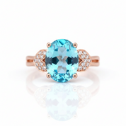 14K Rose Gold 3.5ct Swiss Blue Topaz & Natural Diamond Option Ring-Black Diamonds New York