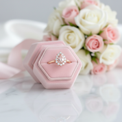 14k Rose Gold 5*7mm Morganite Halo Engagement Cocktail Engagement Ring-Black Diamonds New York