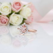 14k Rose Gold 5*7mm Morganite Halo Engagement Cocktail Engagement Ring-Black Diamonds New York