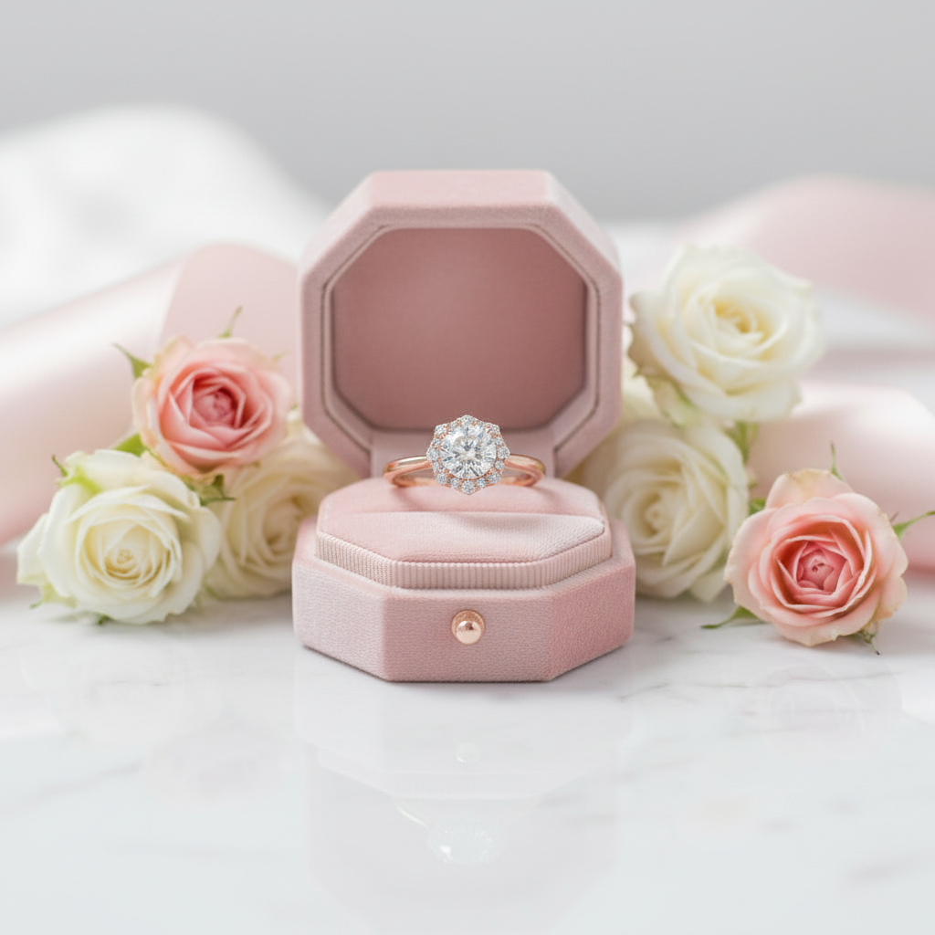 14k Rose Gold 6.5mm Diamond Halo Engagement Ring