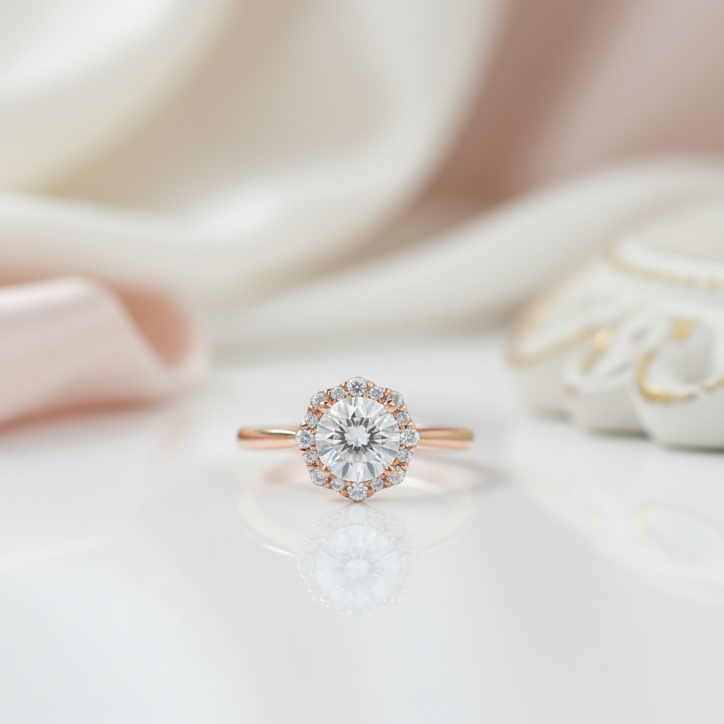 14k Rose Gold 6.5mm Diamond Option Halo Engagement Ring-Black Diamonds New York