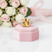 14k Rose Gold 6ct Cushion Yellow Citrine Diamond Option Ring-Black Diamonds New York