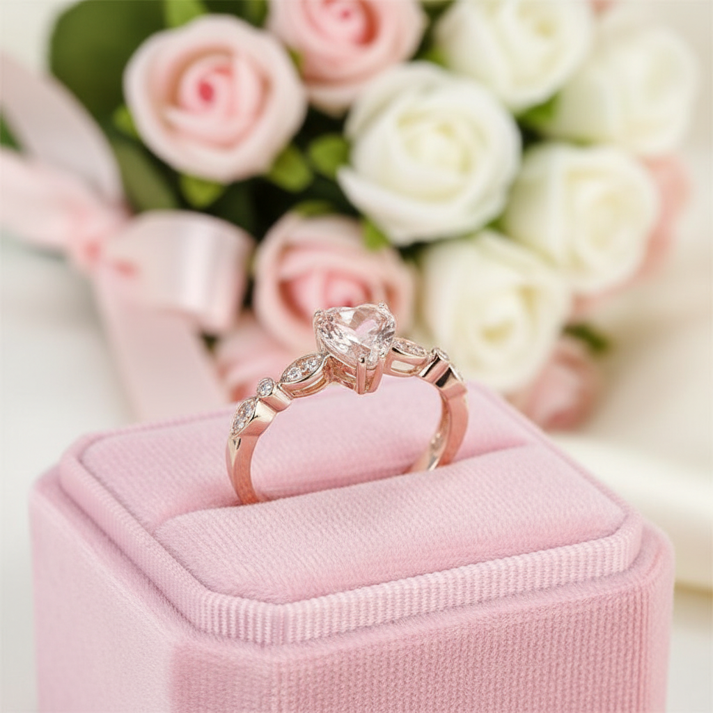 14k Rose Gold 7mm Heart Peach Morganite Diamond Option Ring-Black Diamonds New York