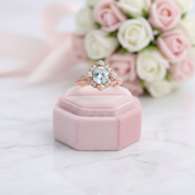 14k Rose Gold Aquamarine Milgrain Halo Engagement-Black Diamonds New York