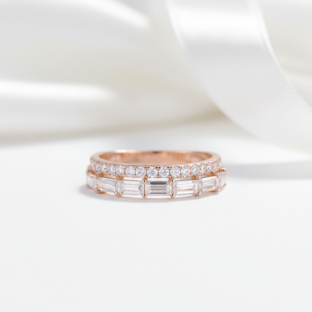 14K Rose Gold Baguette and Round Diamond Option Wedding Band-Black Diamonds New York