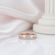 14K Rose Gold Baguette and Round Diamond Option Wedding Band-Black Diamonds New York