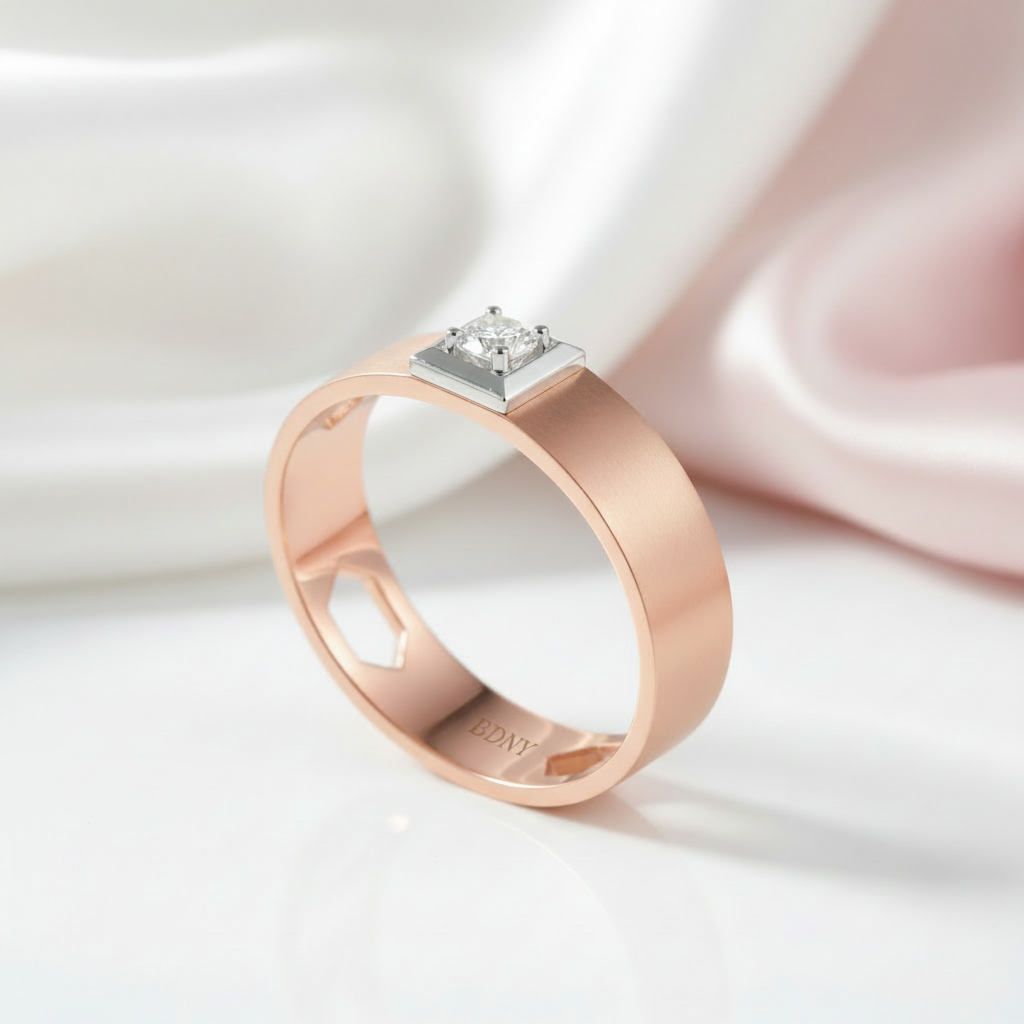 14k Rose Gold Band Ring Diamond Option-Black Diamonds New York