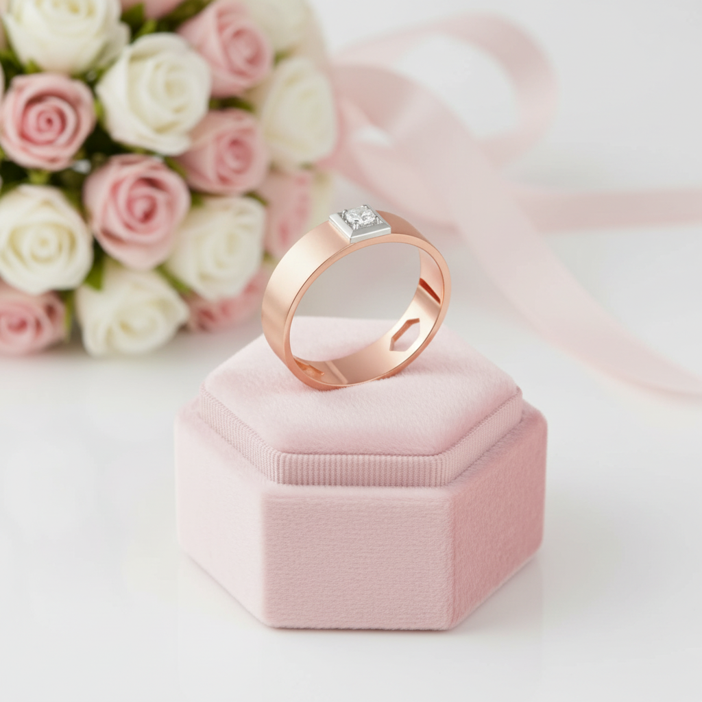 14k Rose Gold Band Ring Diamond Option-Black Diamonds New York