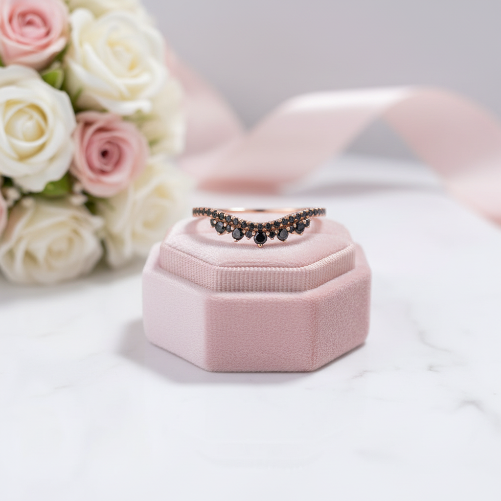 14k Rose Gold Black Diamond Option Stackable Wedding Band-Black Diamonds New York