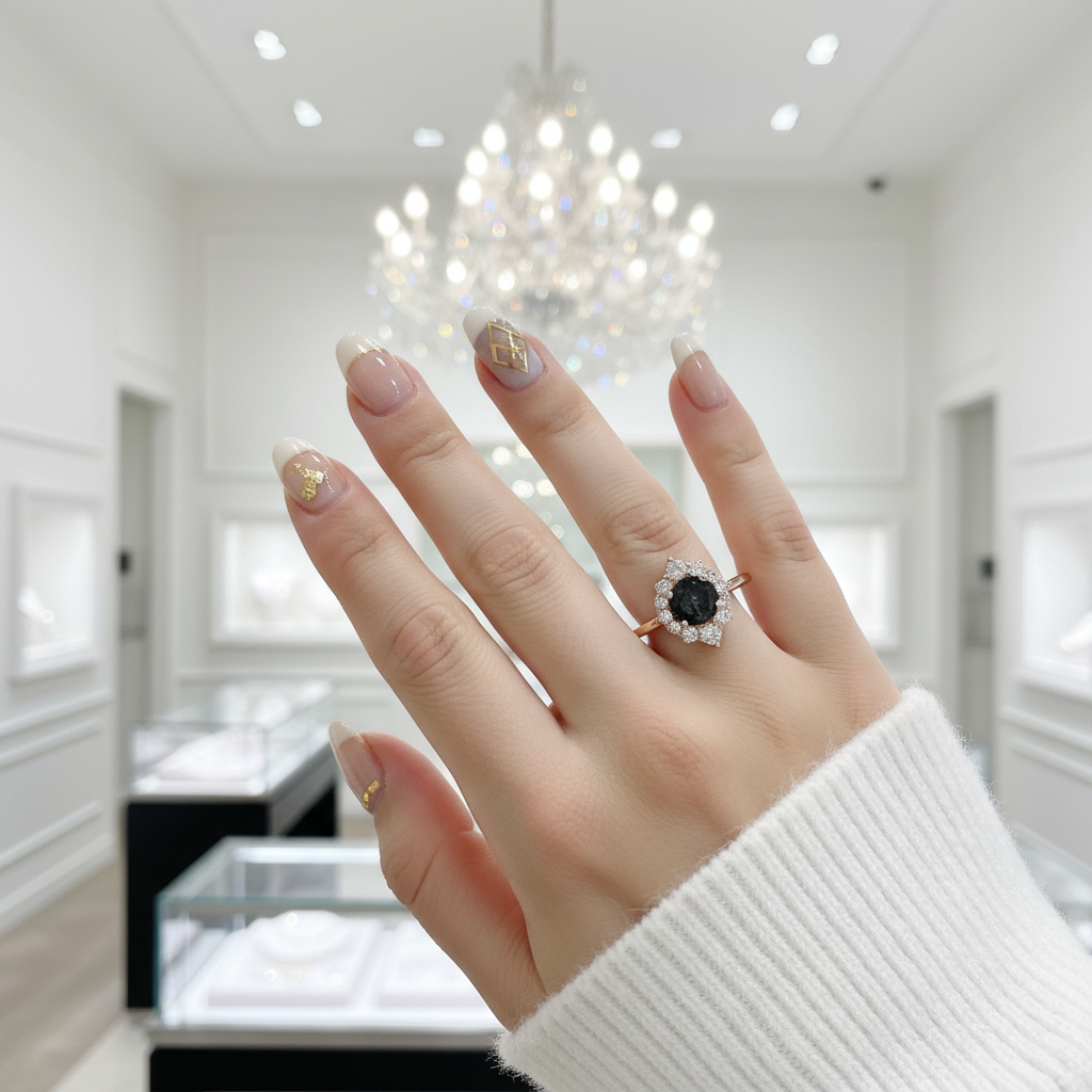 14k Rose Gold Black Rutilated Quartz Engagement Ring-Black Diamonds New York