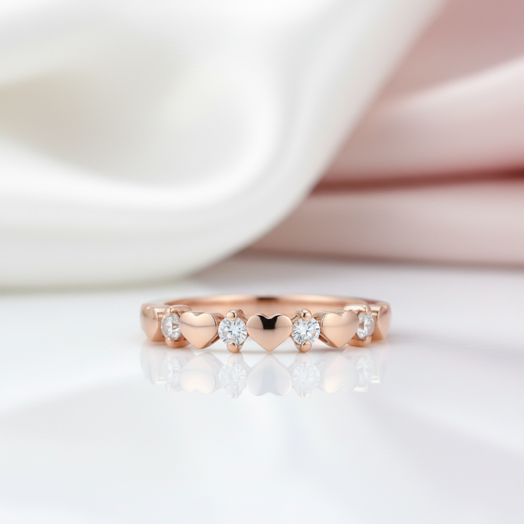 14k Rose Gold Bridal Heart Ring 0.11ct Natural Diamond Option-Black Diamonds New York