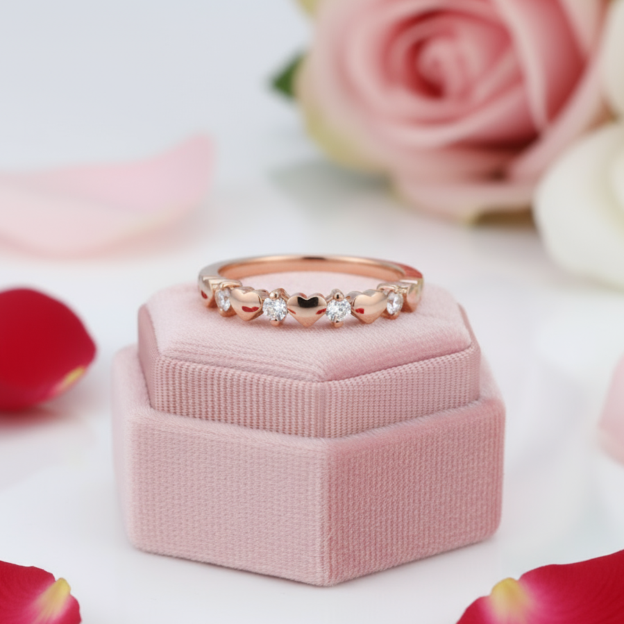 14k Rose Gold Bridal Heart Ring 0.11ct Natural Diamond-Black Diamonds New York