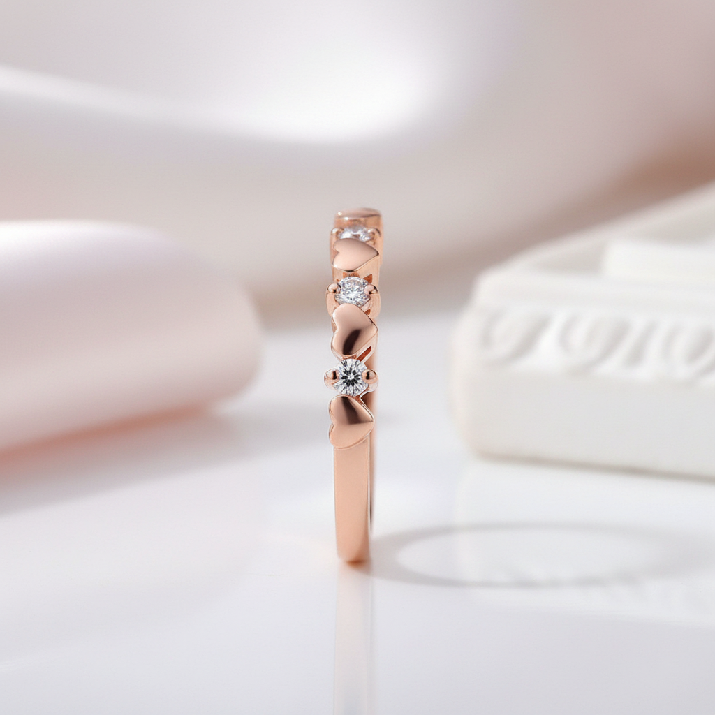 14k Rose Gold Bridal Heart Ring 0.11ct Natural Diamond Option-Black Diamonds New York