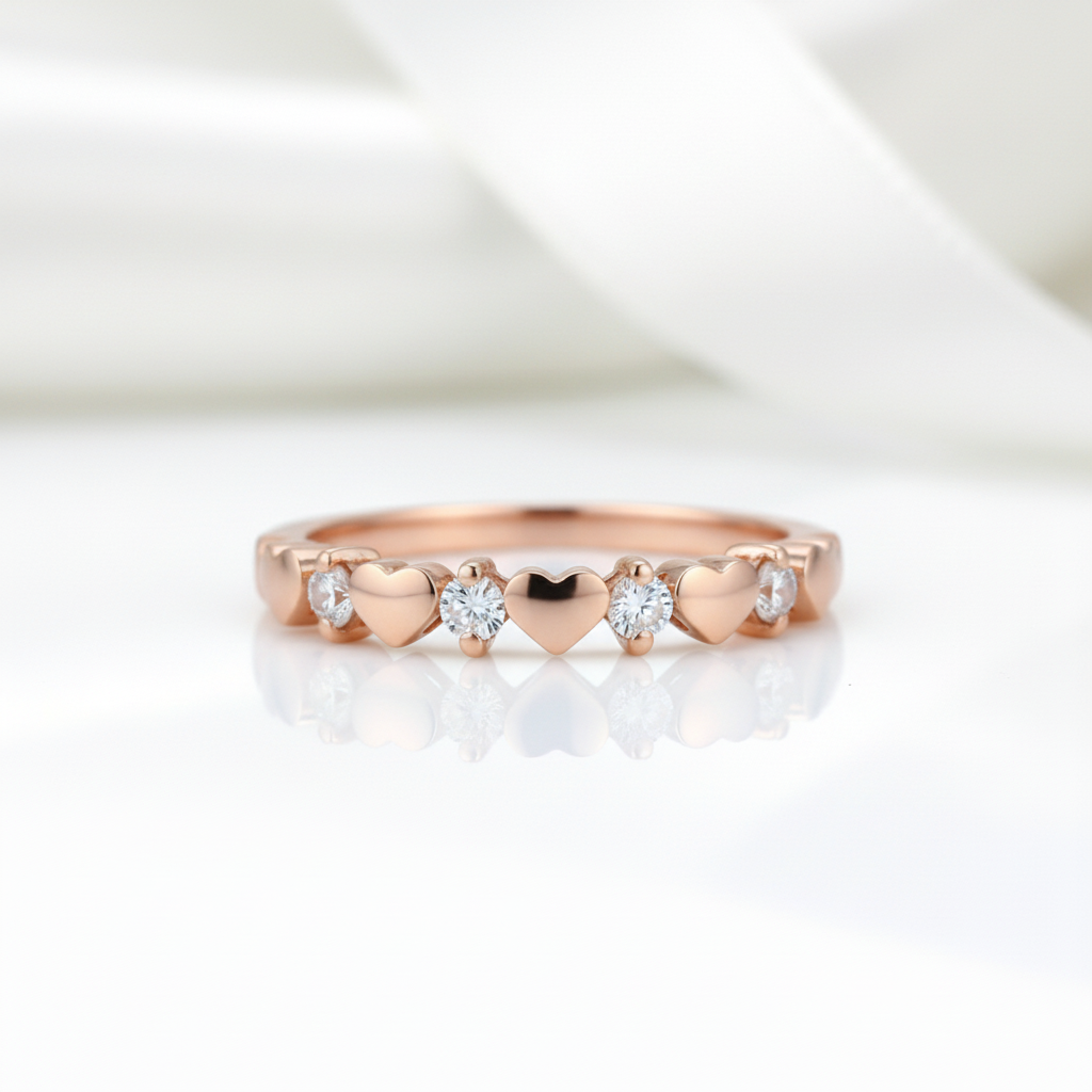 14k Rose Gold Bridal Heart Ring 0.11ct Natural Diamond Option-Black Diamonds New York