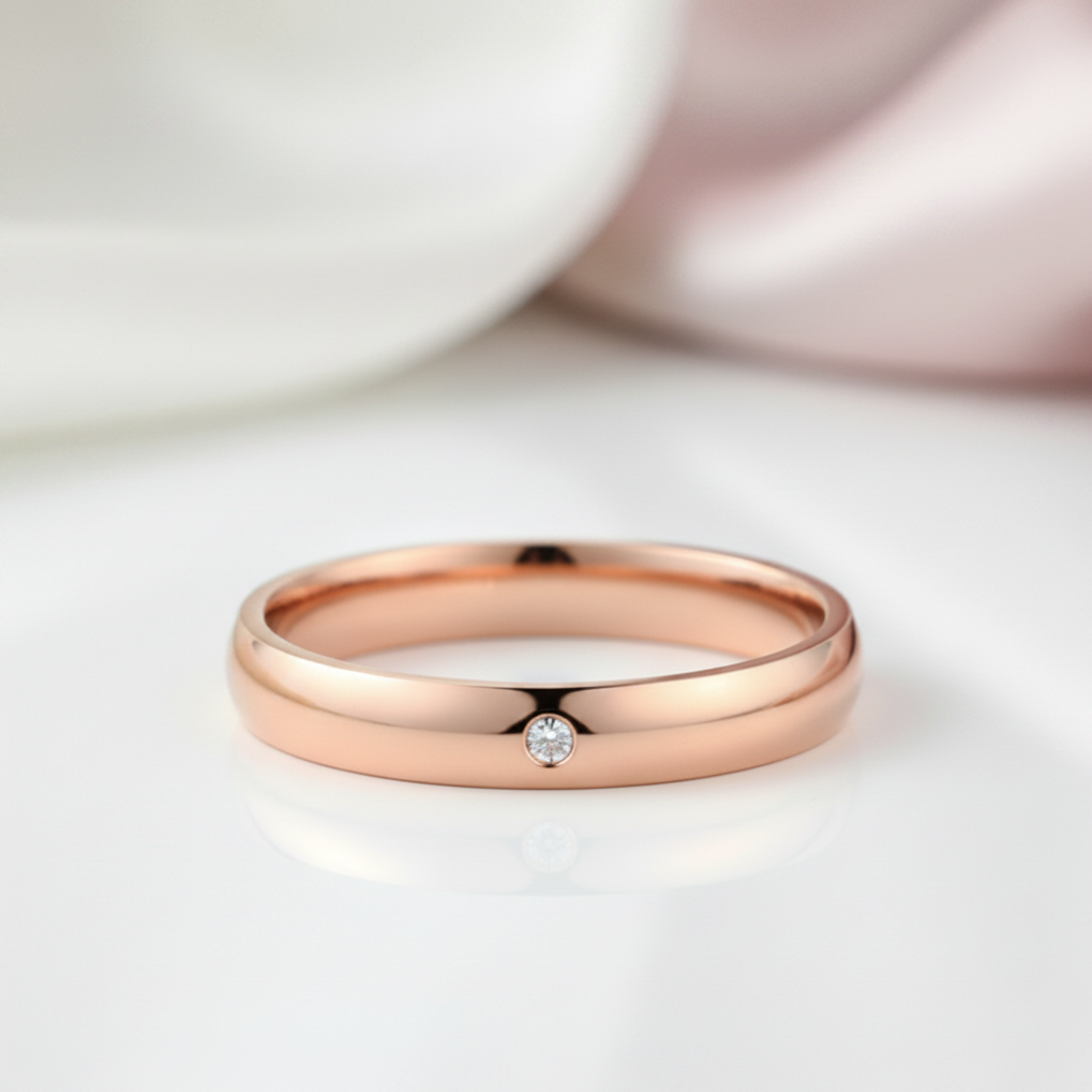 14k Rose Gold Bridal Wedding Band Ring 0.01ct Natural Diamond Options-Black Diamonds New York