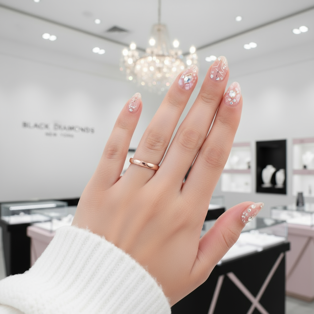 14k Rose Gold Bridal Wedding Band Ring 0.01ct Natural Diamonds-Black Diamonds New York