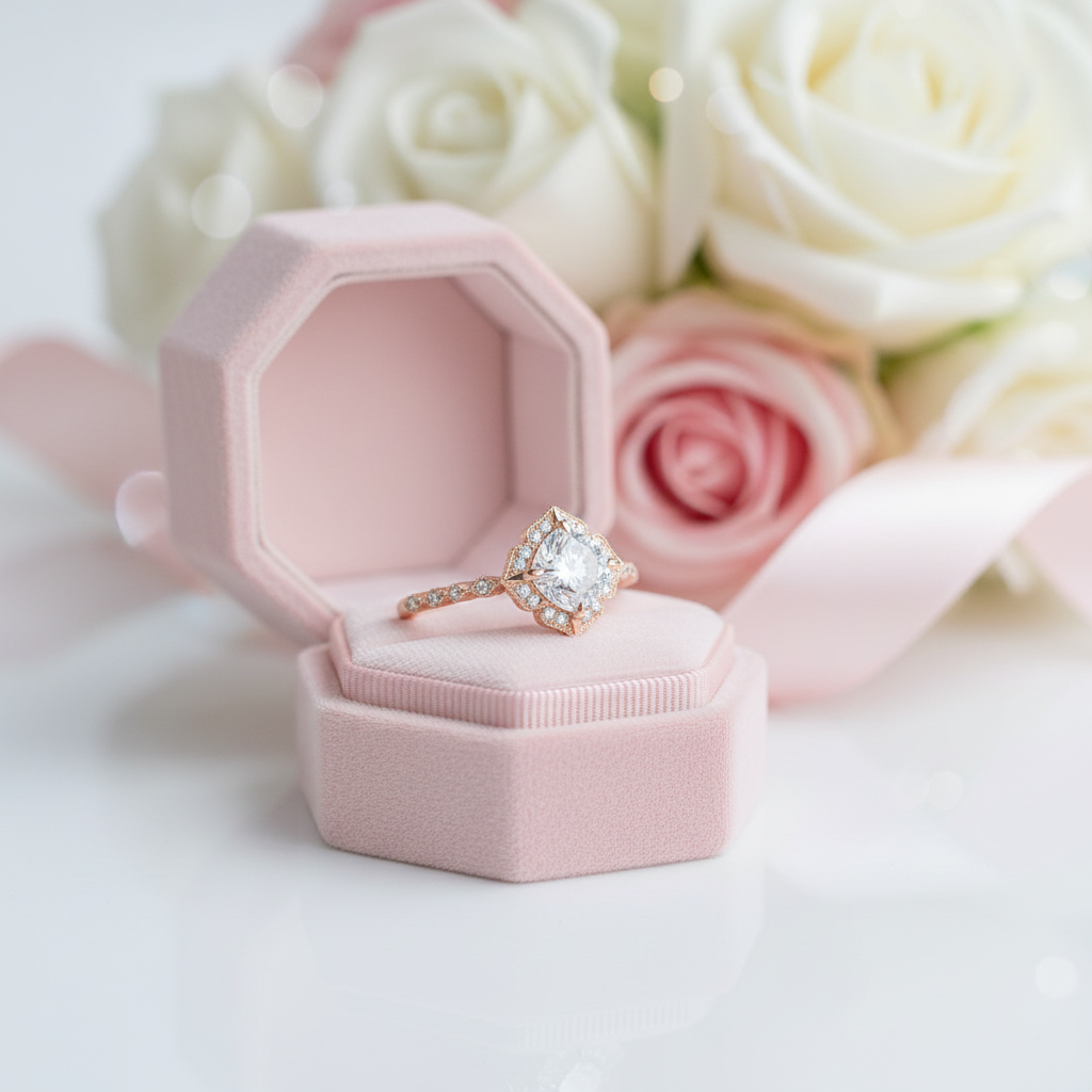 14k Rose Gold Cushion Cut Diamond Option Antique Milgrain Halo Engagement Ring-Black Diamonds New York