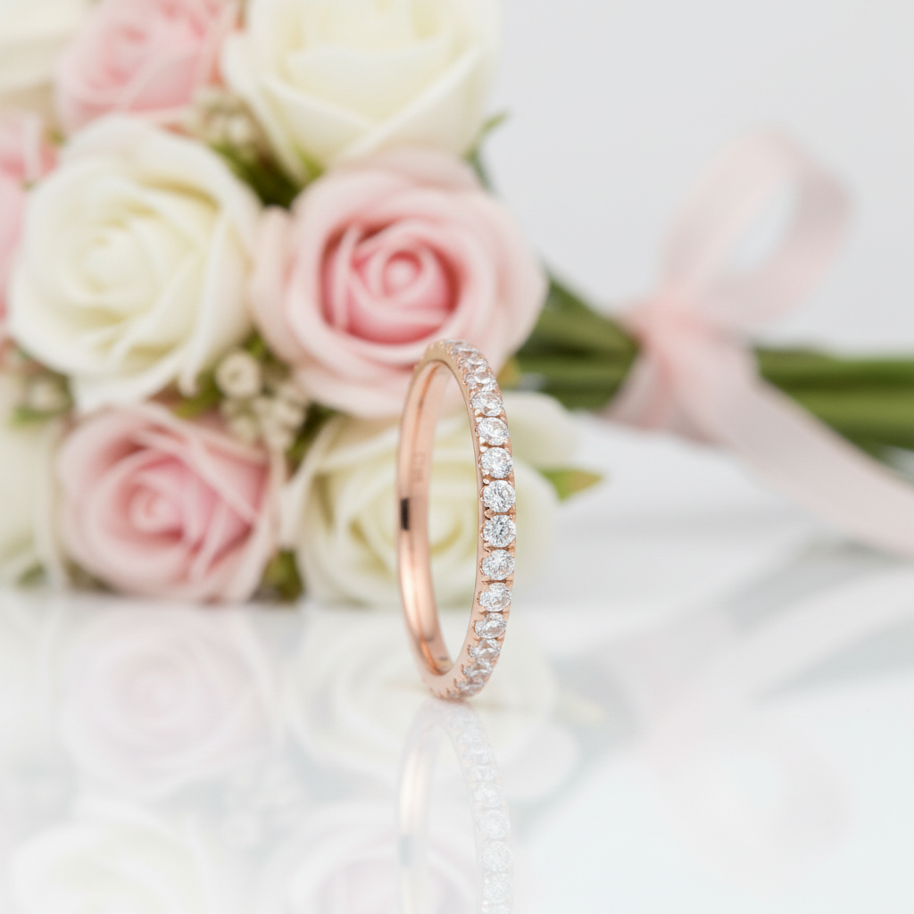 14k Rose Gold DEF Color Diamond Option Stack Half Eternity Wedding Band-Black Diamonds New York