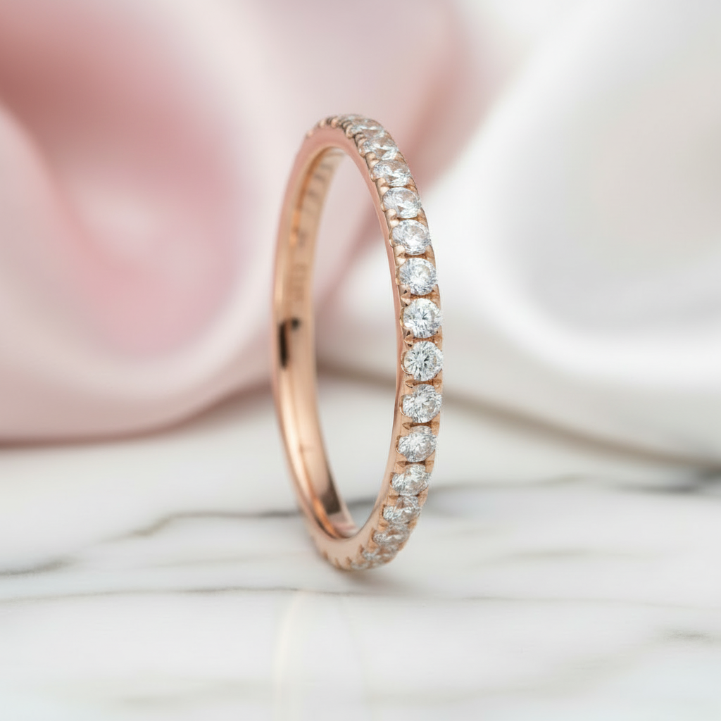 14k Rose Gold DEF Color Diamond Option Stack Half Eternity Wedding Band-Black Diamonds New York