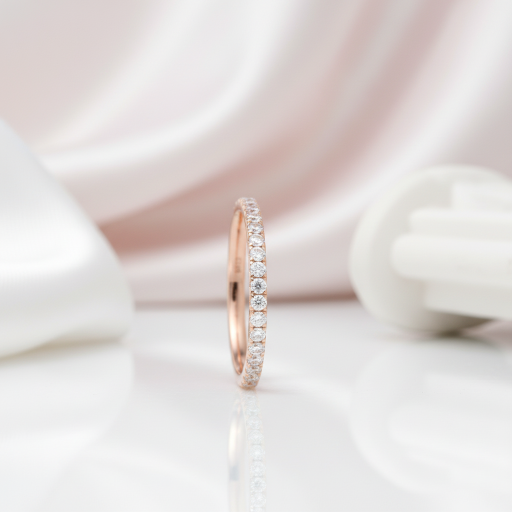 14k Rose Gold DEF Color Diamond Option Stack Half Eternity Wedding Band-Black Diamonds New York
