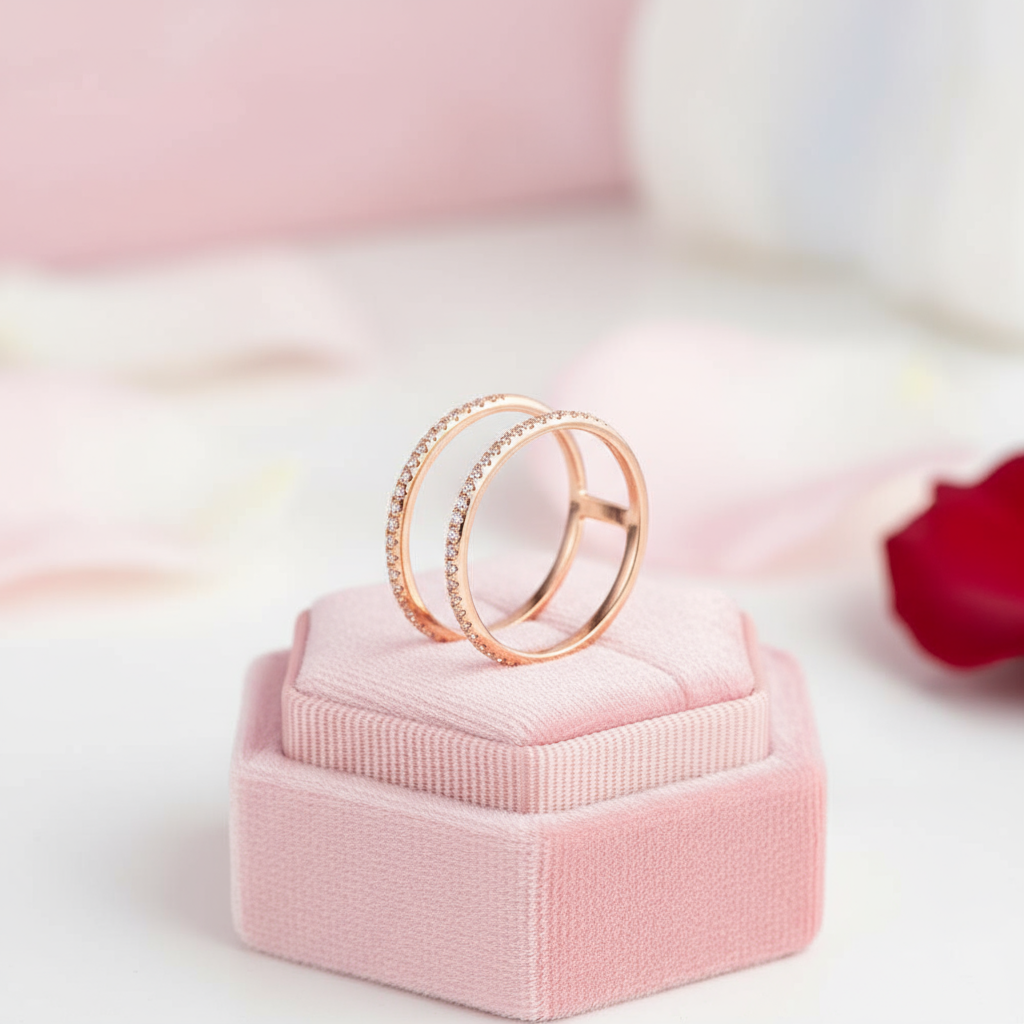 14k Rose Gold Double Band 0.18 Ct Diamond-Black Diamonds New York