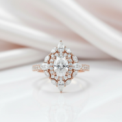 14k Rose Gold Double Halo Oval Cut Diamond Engagement Ring-Black Diamonds New York