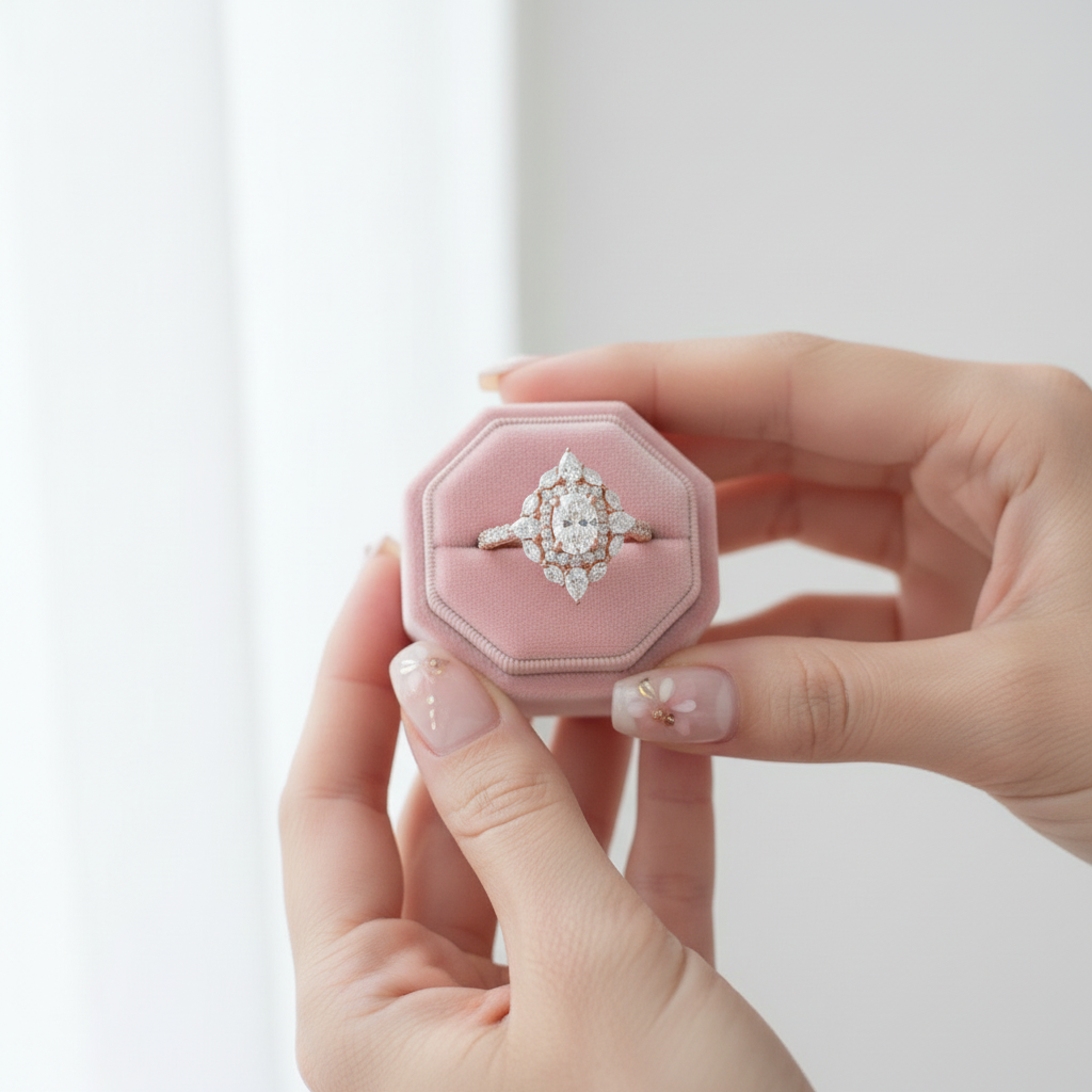 14k Rose Gold Double Halo Oval Cut Diamond Engagement Ring-Black Diamonds New York