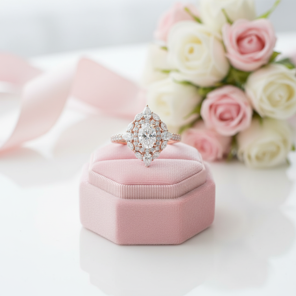 14k Rose Gold Double Halo Oval Cut Diamond Option Engagement Ring-Black Diamonds New York